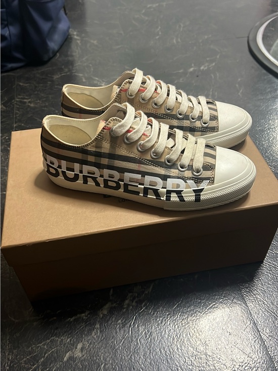 Burberry Shoes - Burberry Beige Check Logo Low-Top Sneakers